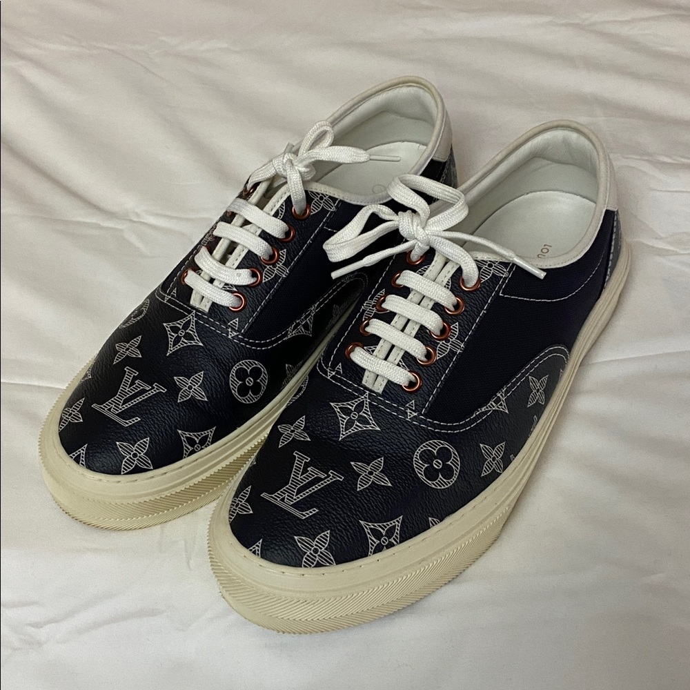 Louis Vuitton Blue and White Trocadero Monogram Sneakers